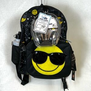 Happy Face 5 PIECE BACKPACK SET WITH WATER BOTTLE AND HEADPHONES